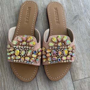 Mystique Boutique Women's Blush Sandals with Crystal Embellishments